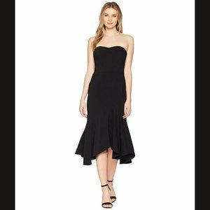 HALSTON – LBD Strapless Fitted Flounce Skirt Dress BLACK size 0